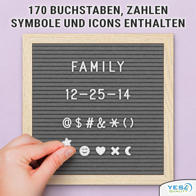 YES4QUALITY Felt Letter Board - 10x10”, Gray - 170 Letters, Numbers & Emojis for Celebrations & Announcements - Customizable Message Letterboard w/Wooden Frame for Home Decor & Office Use - by - Image 3